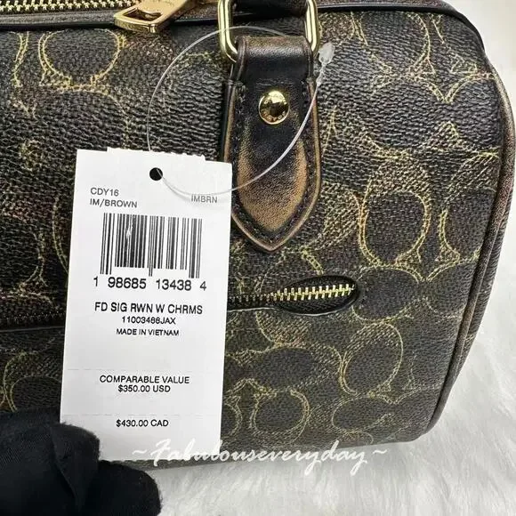 Coach Rowan Satchel Bag Loved Signature Canvas With Charms CDY16 Gold/Brown NWT - Picture 4 of 8